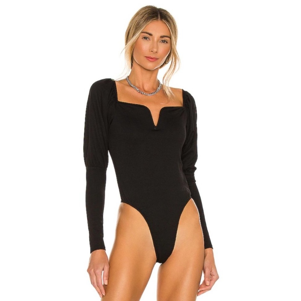 Steve Madden Romance Language Bodysuit Black Long Sleeve Top XS